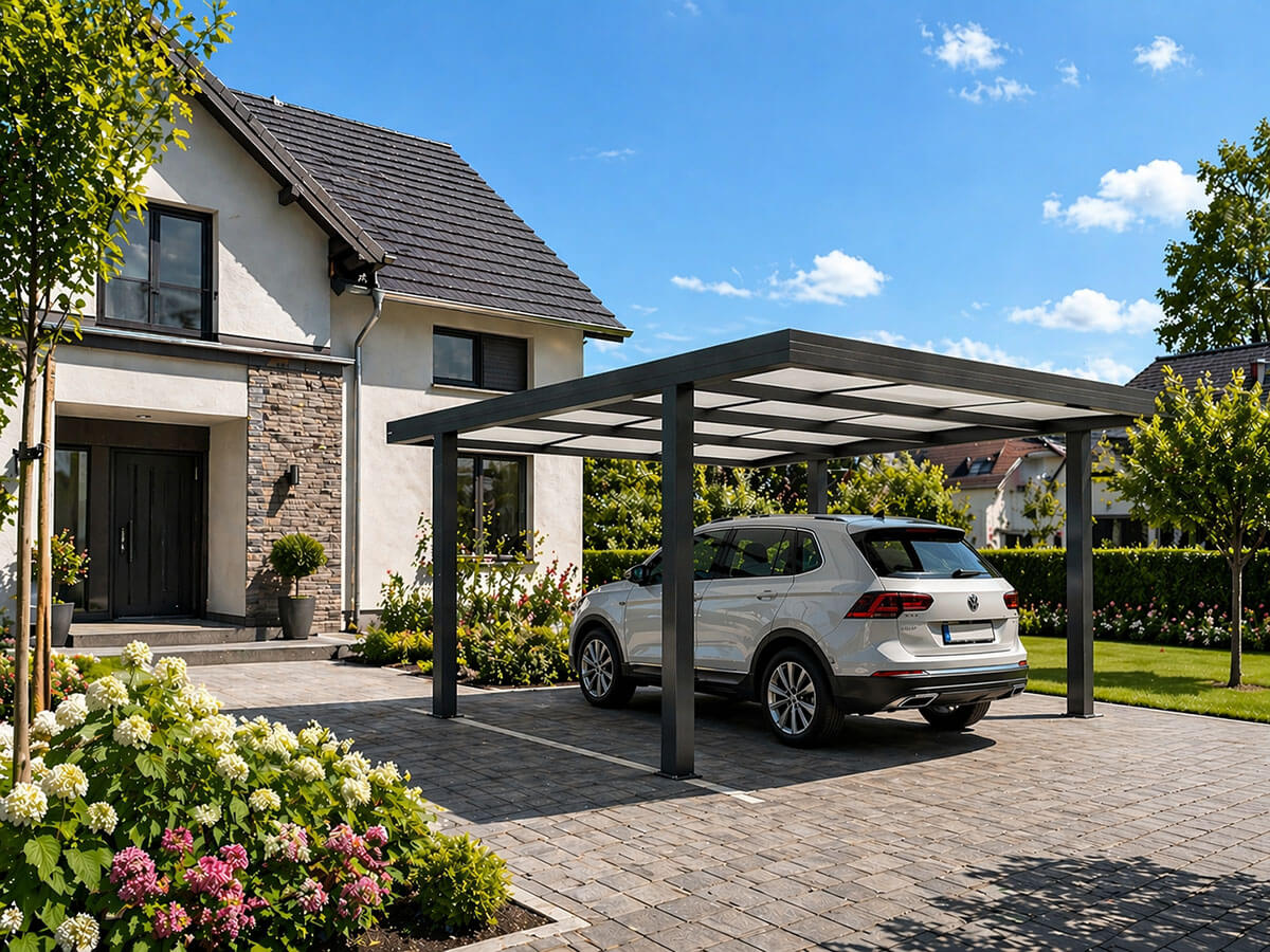 Abri de voiture carport moderne devant une maison